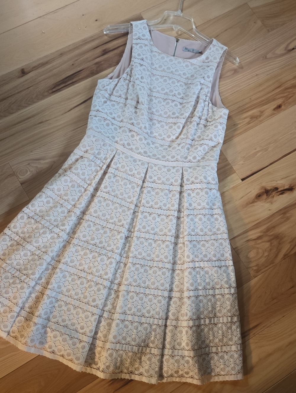 Eliza J Cream Lace Pleated Midi Dress